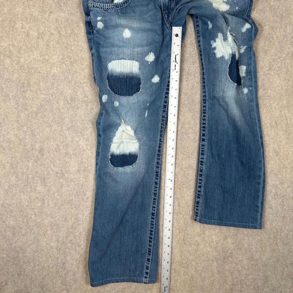 True Religion Jeans Mens 33 Blue Bleach‎ Splatter Patchwork Distressed Denim